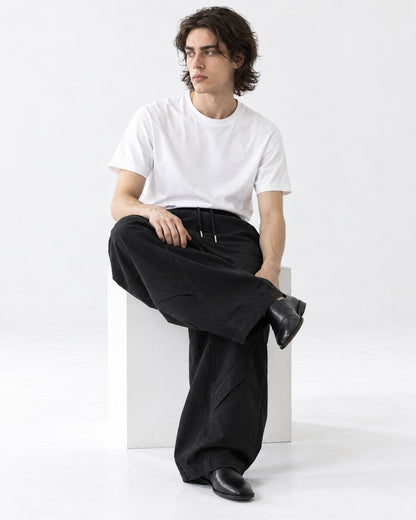 Diagonal-Seam Balloon-Leg Workwear Pants