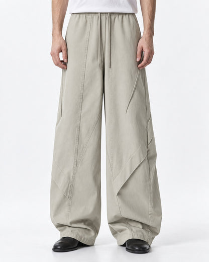 Diagonal-Seam Balloon-Leg Workwear Pants