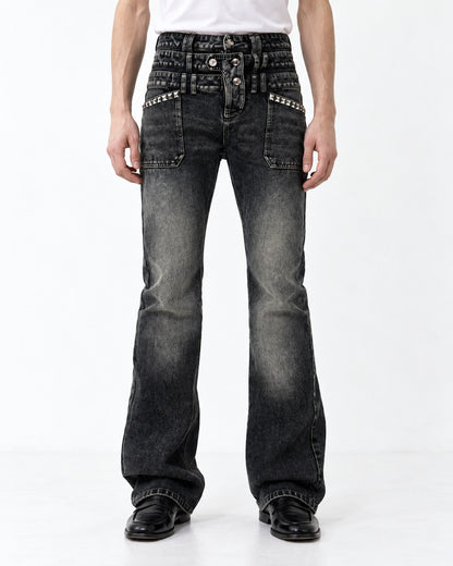 Rivet-Detail Distressed Jeans