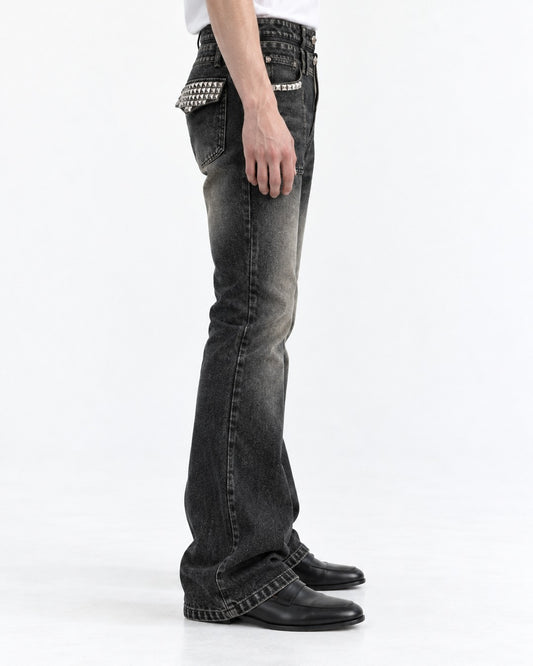 Rivet-Detail Distressed Jeans