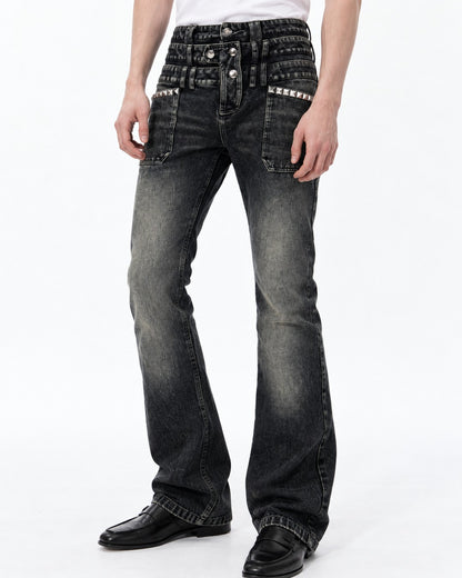 Rivet-Detail Distressed Jeans