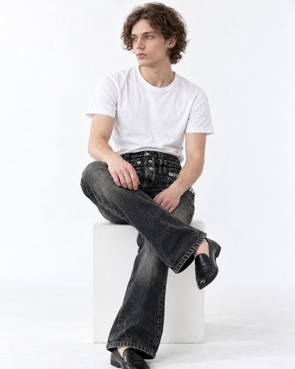 Rivet-Detail Distressed Jeans