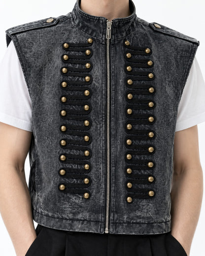 Raw-Edge Studded Denim Vest