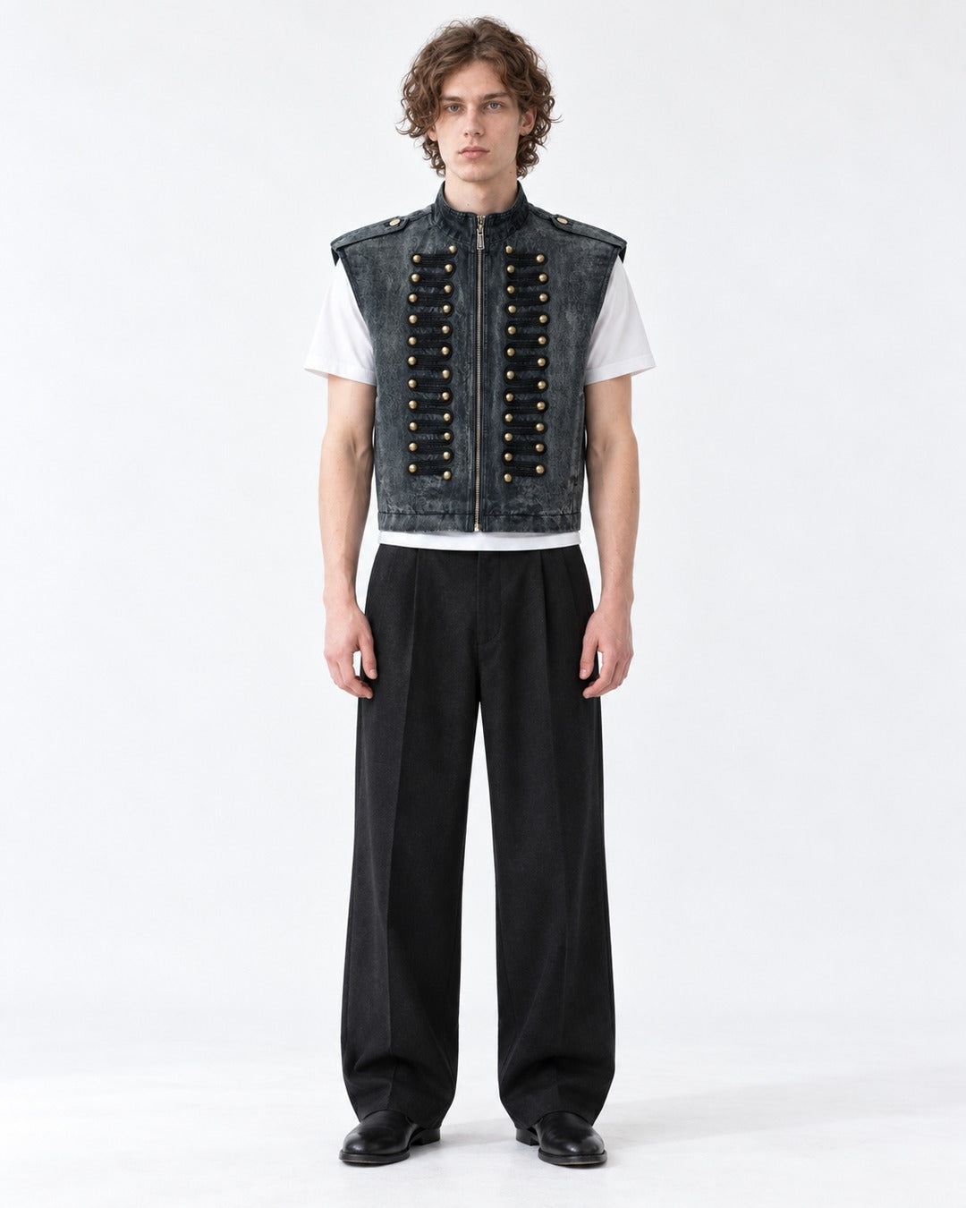 Raw-Edge Studded Denim Vest