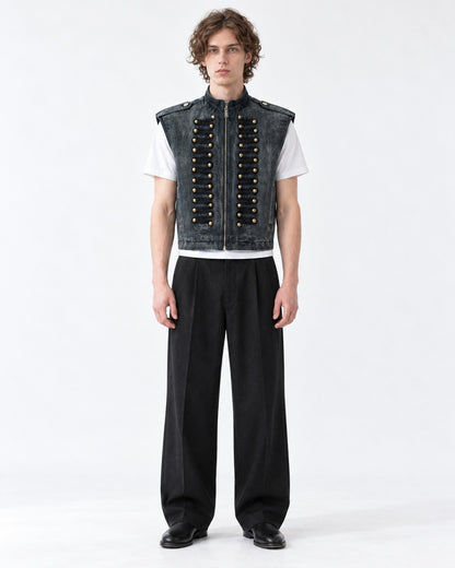 Raw-Edge Studded Denim Vest