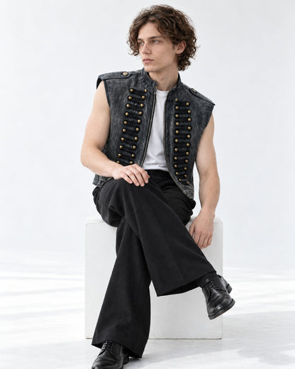 Raw-Edge Studded Denim Vest