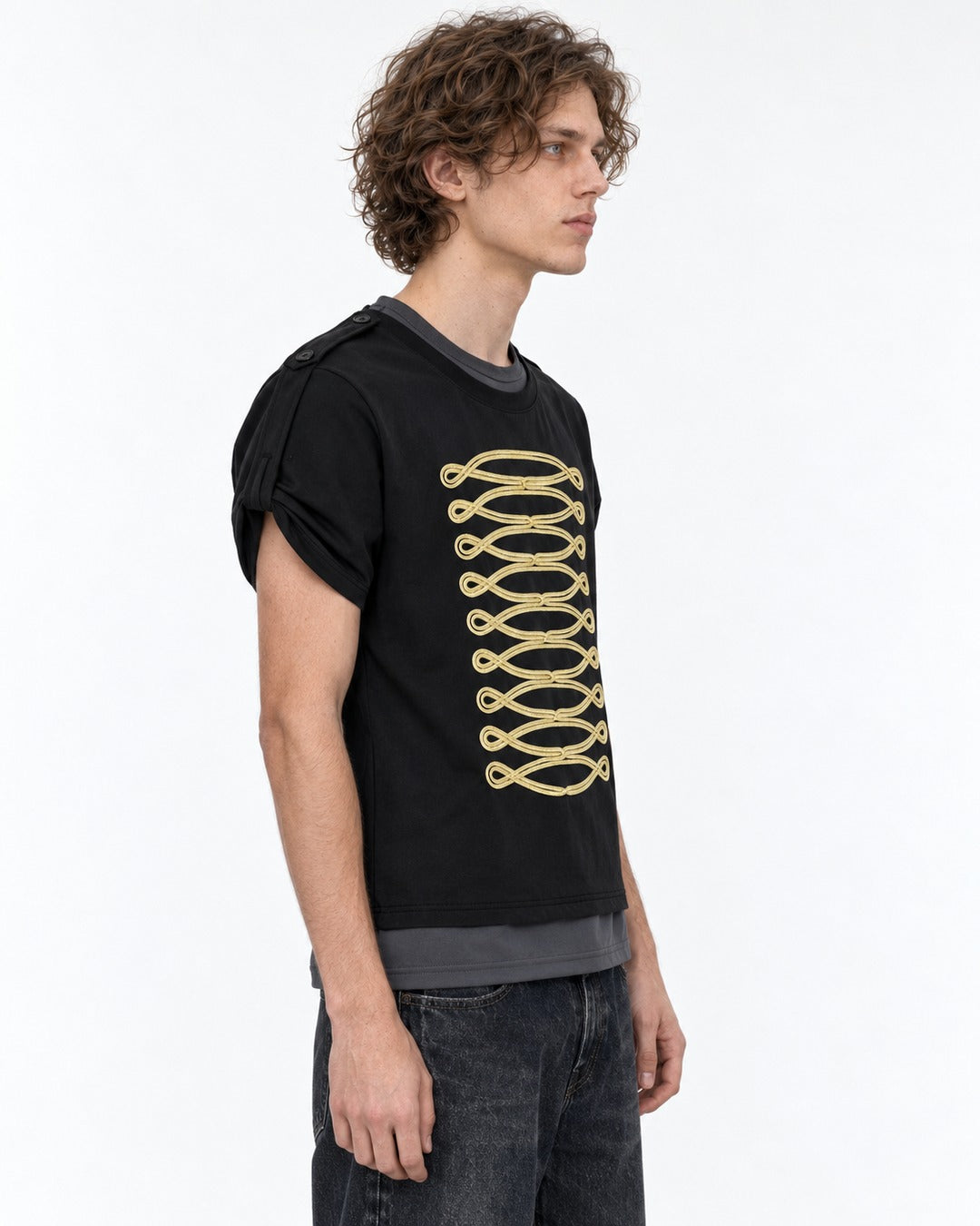 Tee with Gold Chain-Embroidered Panel