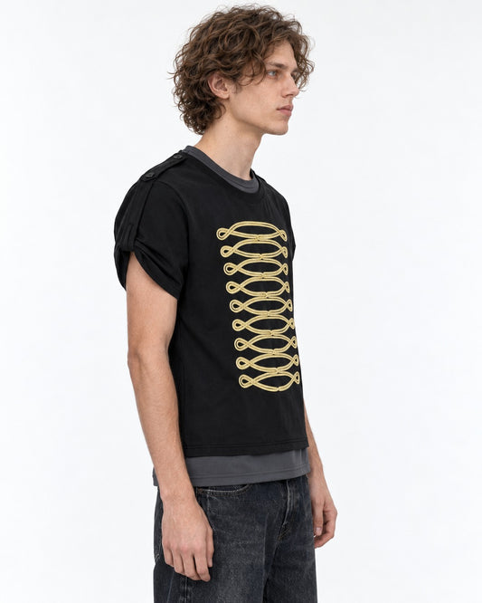 Tee with Gold Chain-Embroidered Panel