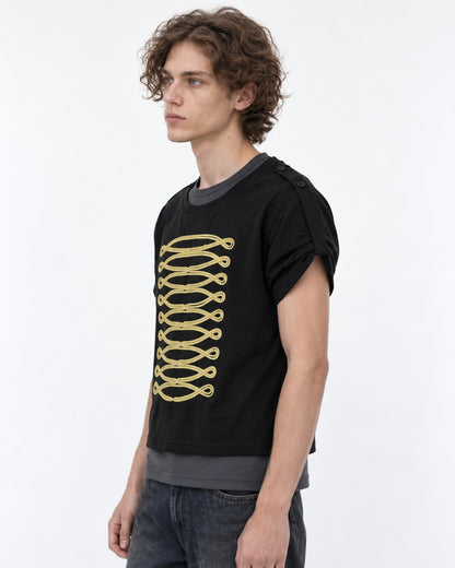 Tee with Gold Chain-Embroidered Panel