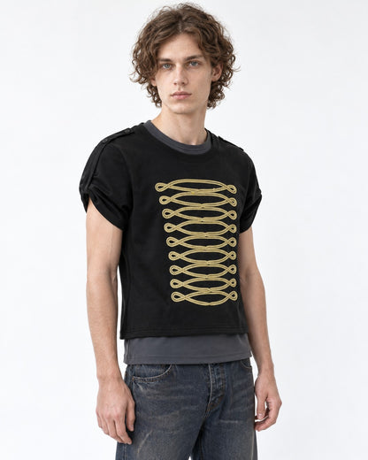 Tee with Gold Chain-Embroidered Panel