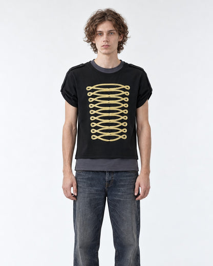 Tee with Gold Chain-Embroidered Panel