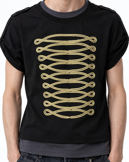 Tee with Gold Chain-Embroidered Panel