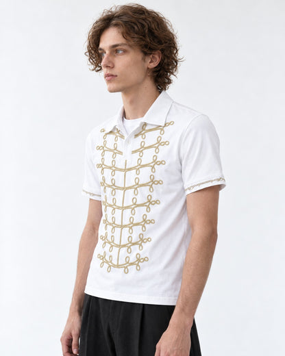 Polo with Gold Chain-Embroidered Placket