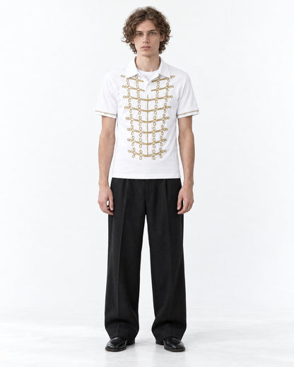 Polo with Gold Chain-Embroidered Placket