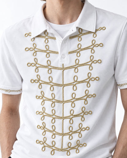Polo with Gold Chain-Embroidered Placket