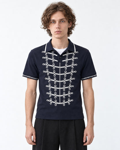 Polo with Gold Chain-Embroidered Placket