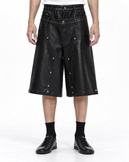 Studded Wide-Leg Shorts with Double Waistband