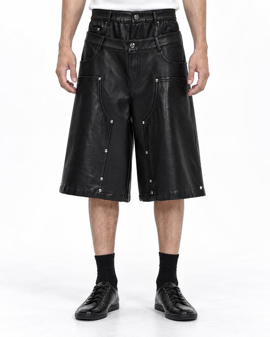 Studded Wide-Leg Shorts with Double Waistband