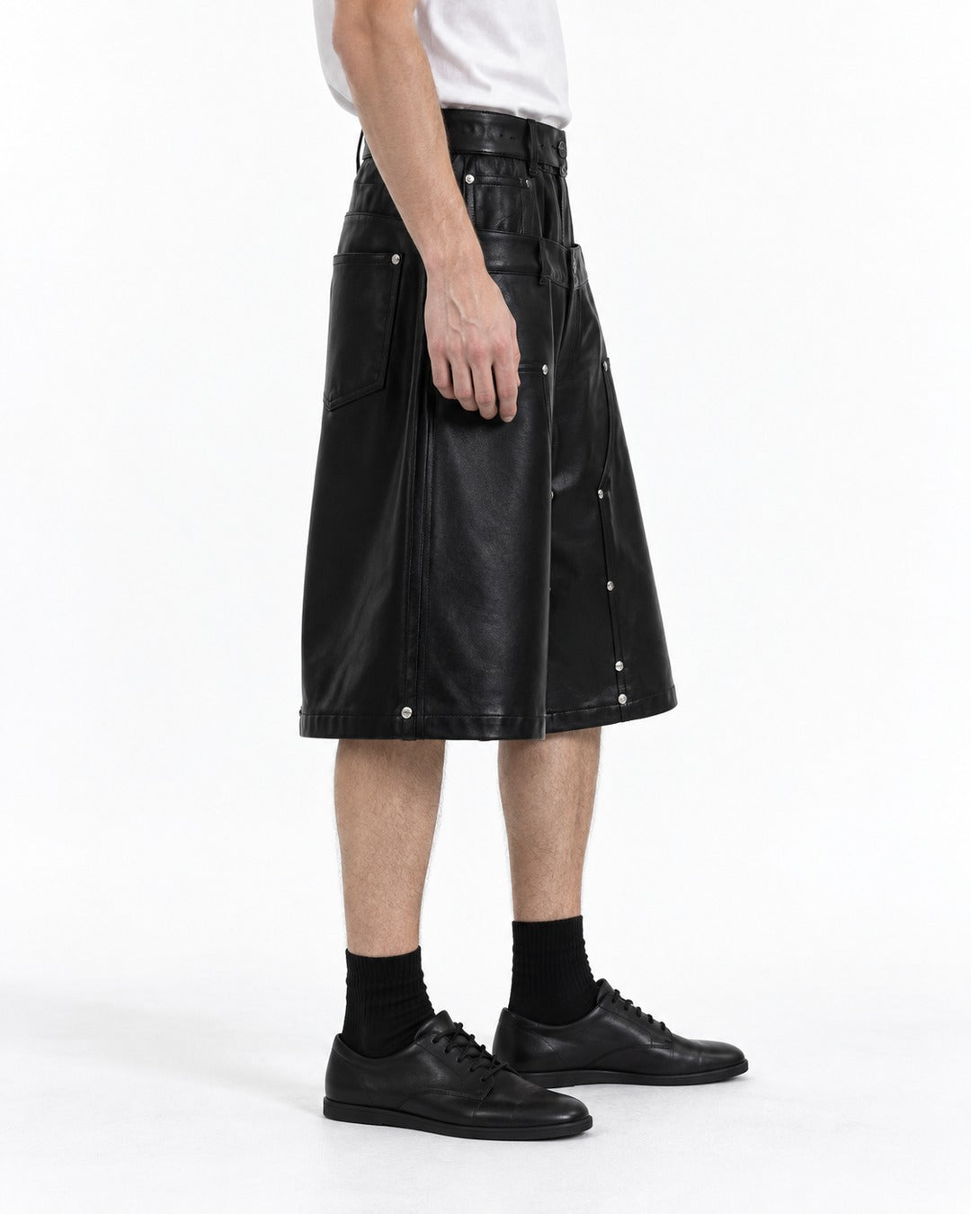 Studded Wide-Leg Shorts with Double Waistband