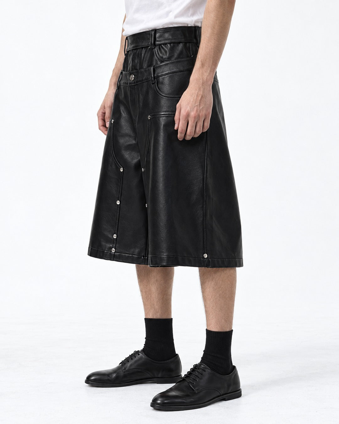 Studded Wide-Leg Shorts with Double Waistband