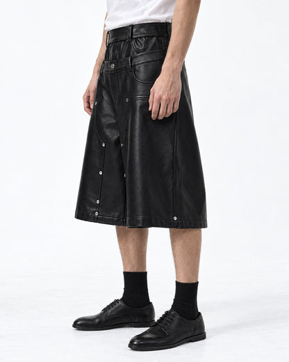 Studded Wide-Leg Shorts with Double Waistband