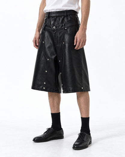 Studded Wide-Leg Shorts with Double Waistband