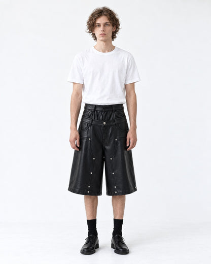 Studded Wide-Leg Shorts with Double Waistband