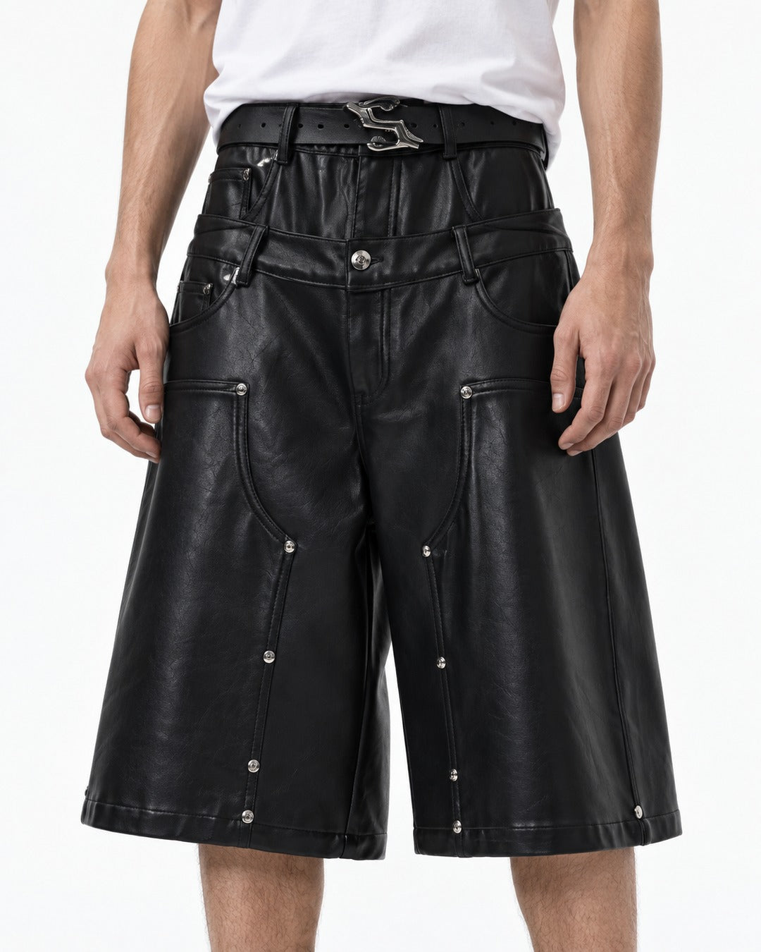Studded Wide-Leg Shorts with Double Waistband