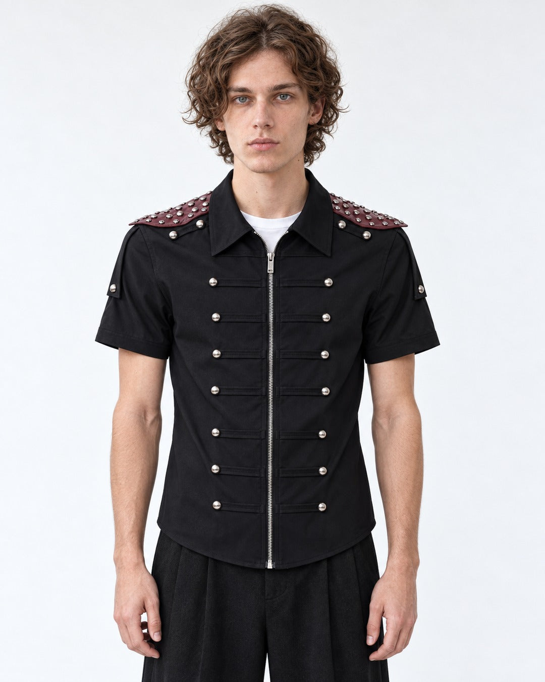 Button-Row Shirt with Shoulder Studs