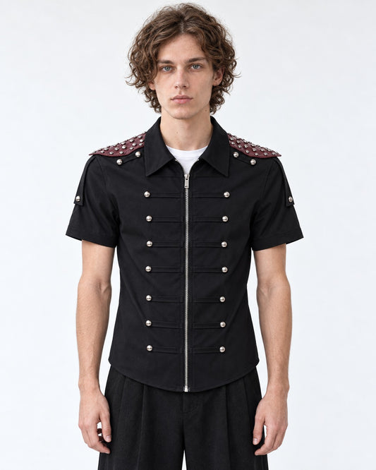 Button-Row Shirt with Shoulder Studs