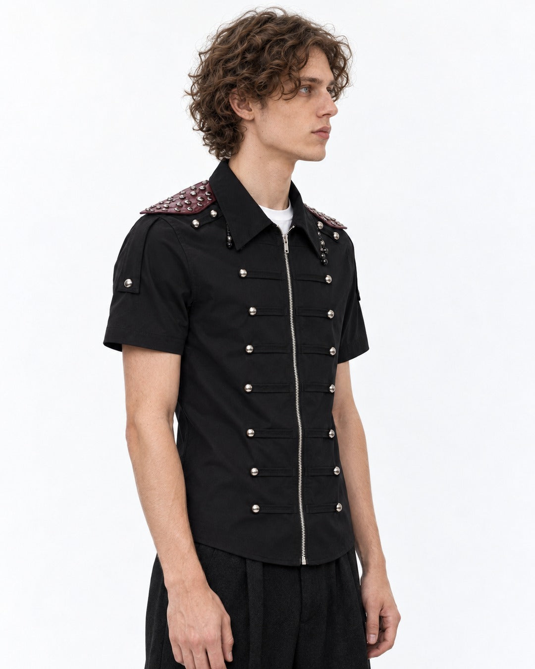 Button-Row Shirt with Shoulder Studs