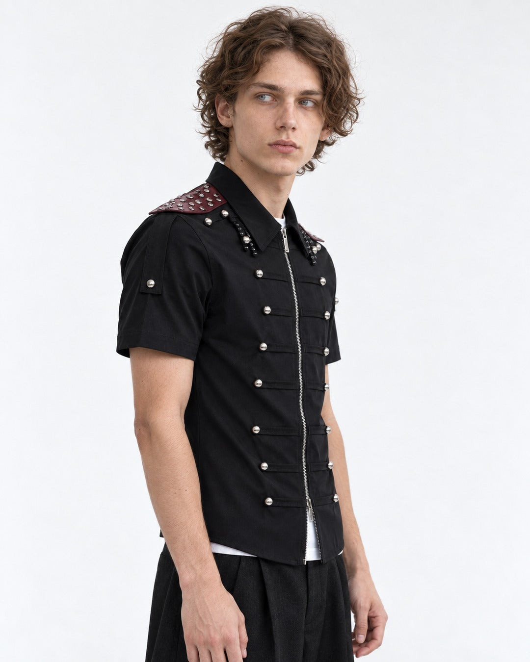 Button-Row Shirt with Shoulder Studs