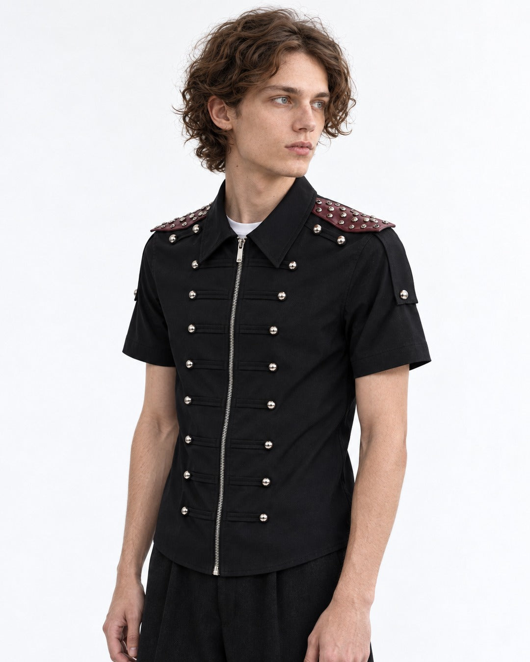 Button-Row Shirt with Shoulder Studs