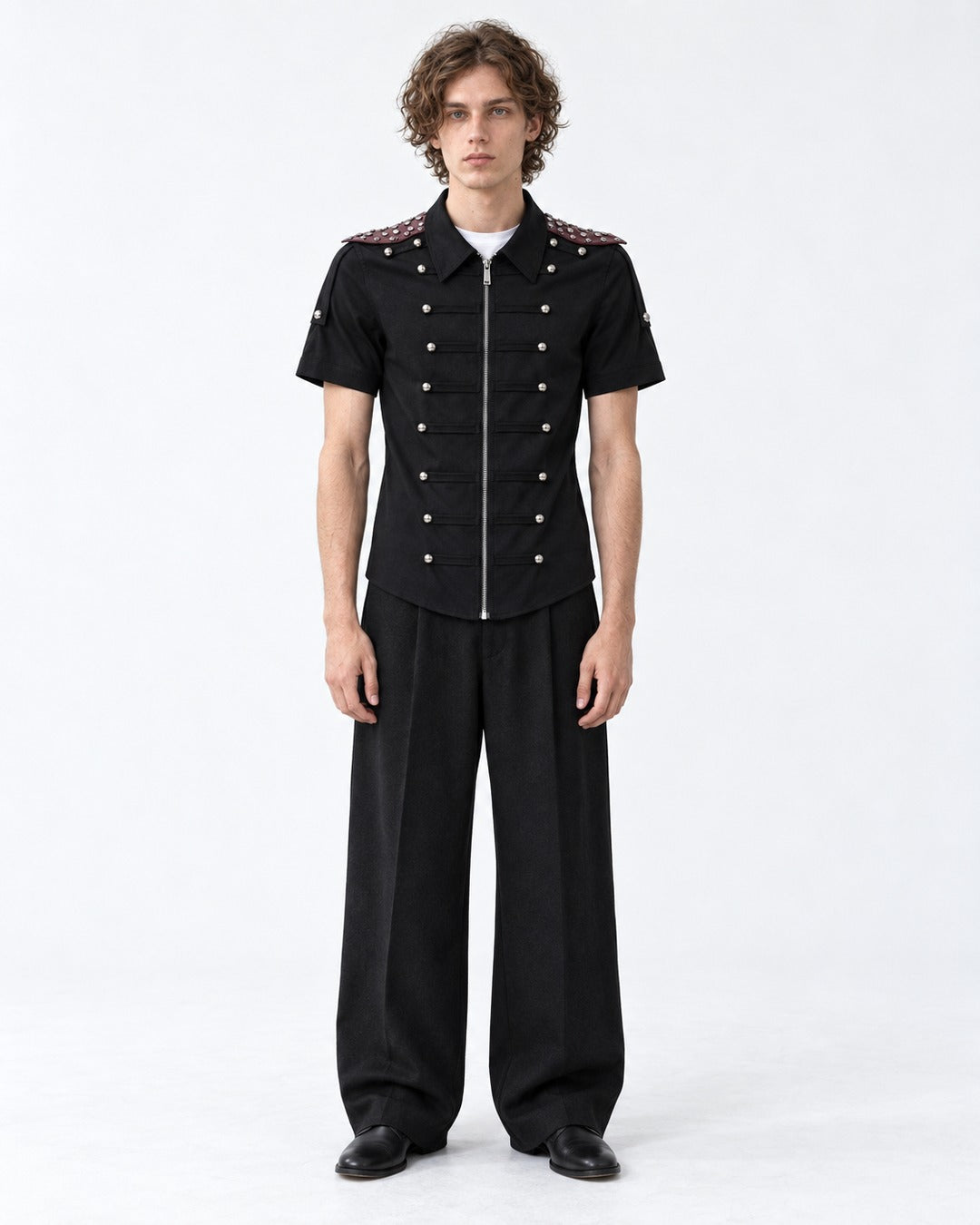Button-Row Shirt with Shoulder Studs