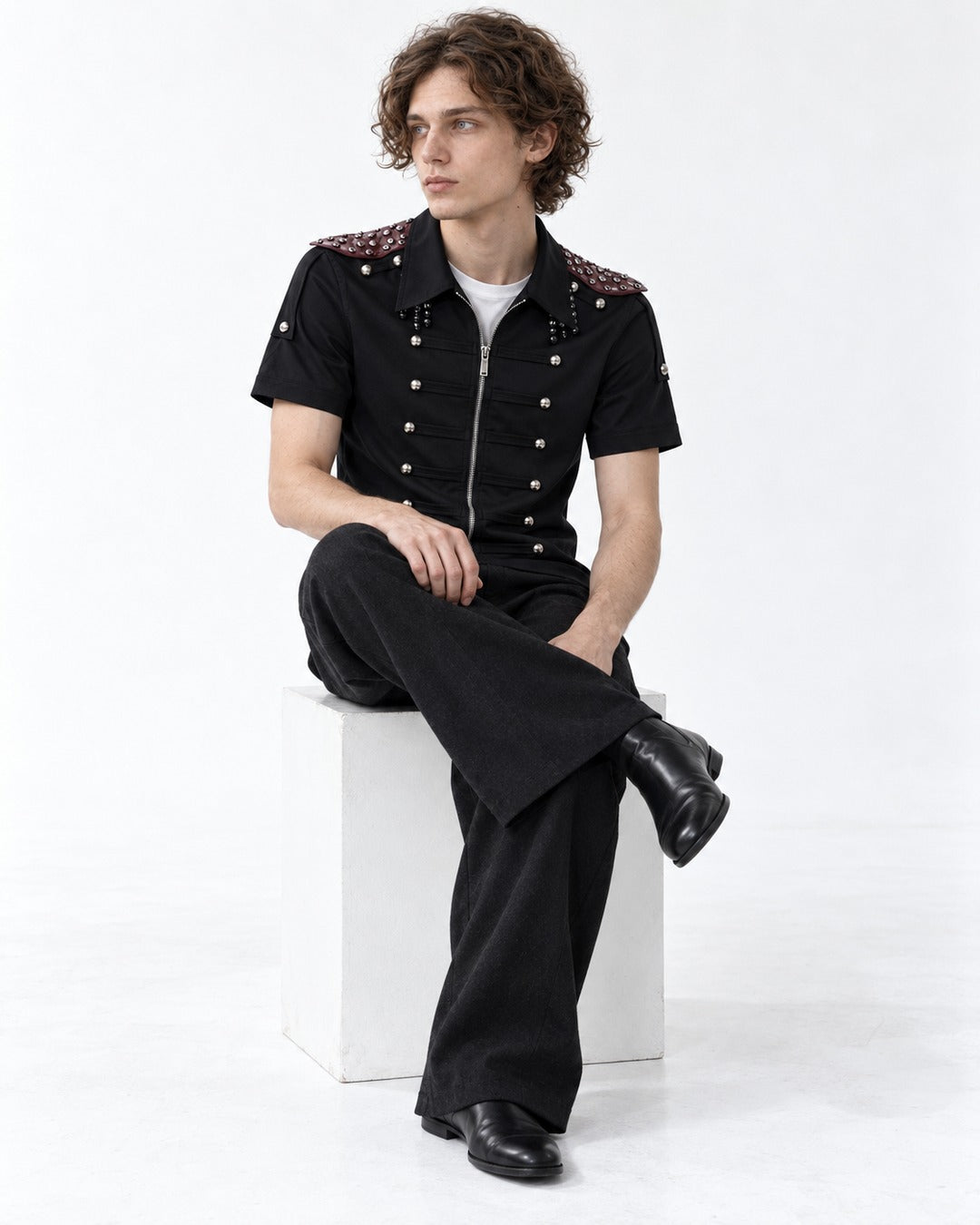 Button-Row Shirt with Shoulder Studs