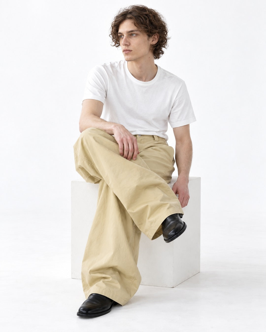 Asymmetric Back-Pocket Wide-Leg Trousers