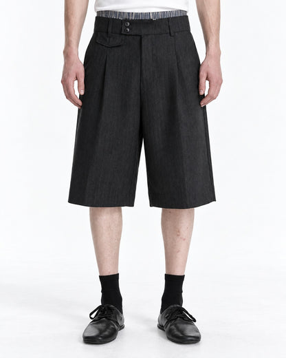 Pleated Dress Shorts with Striped Waistband