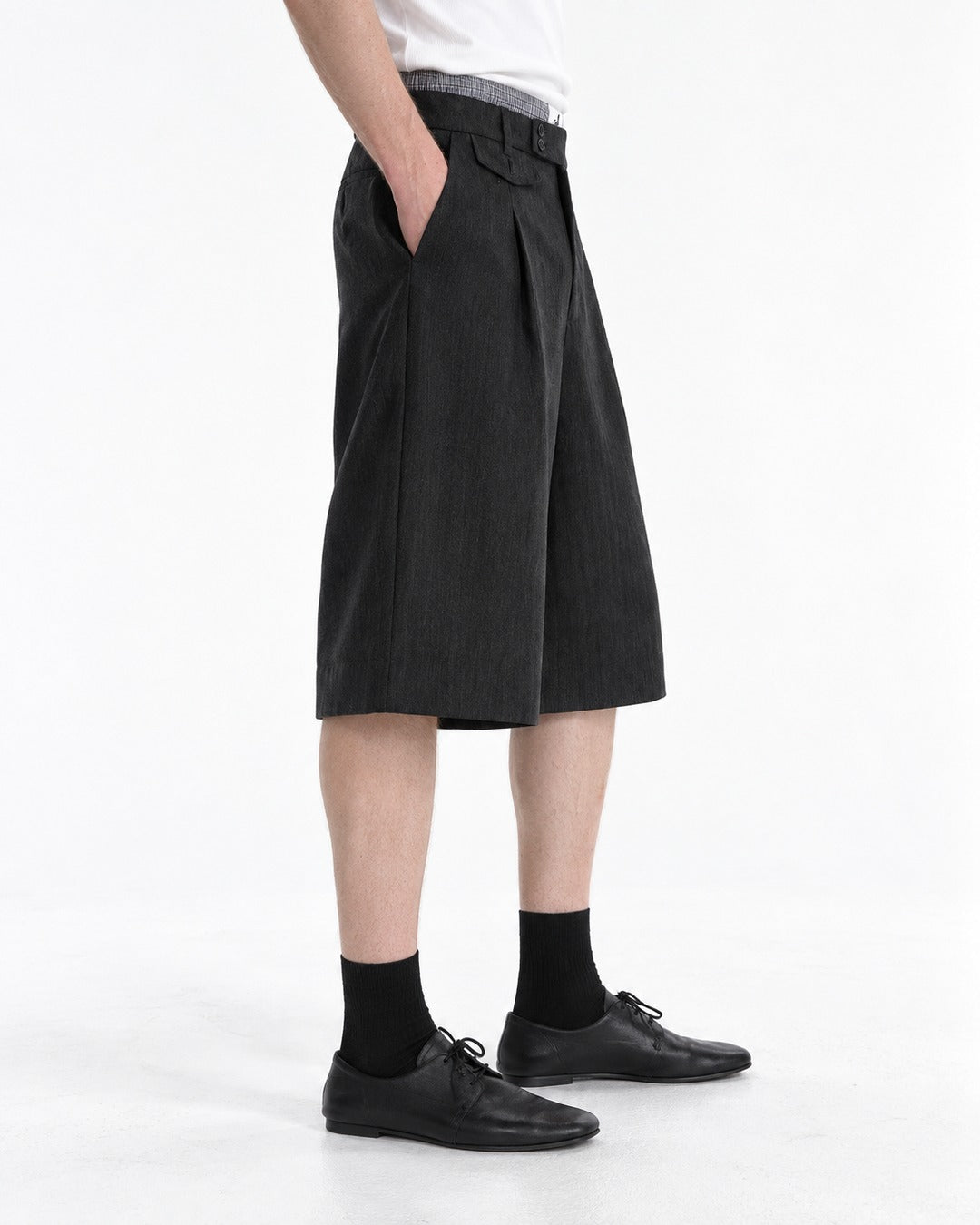 Pleated Dress Shorts with Striped Waistband
