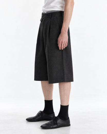 Pleated Dress Shorts with Striped Waistband