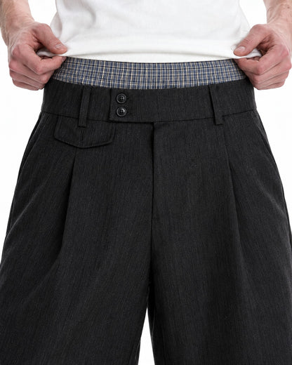 Pleated Dress Shorts with Striped Waistband