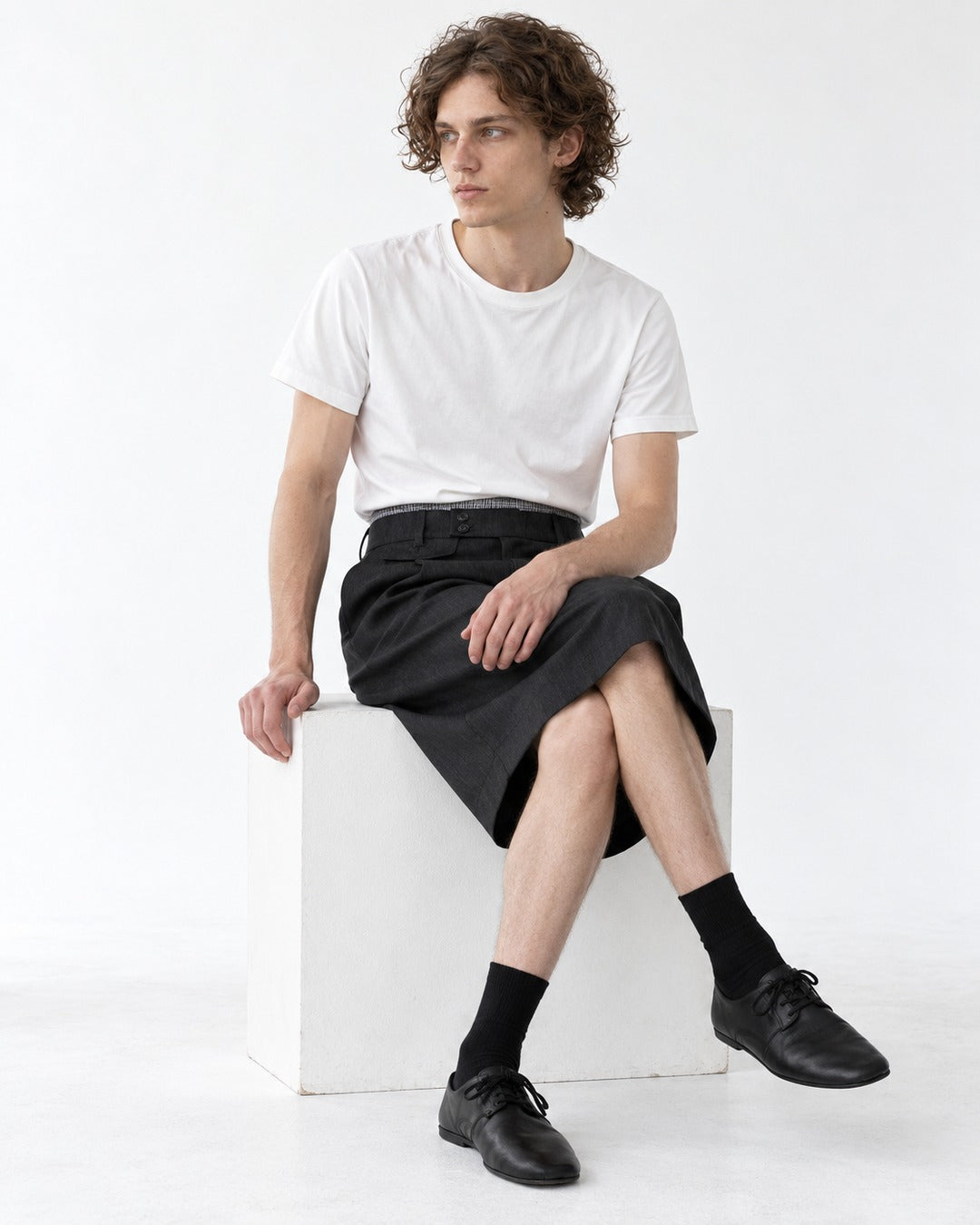 Pleated Dress Shorts with Striped Waistband