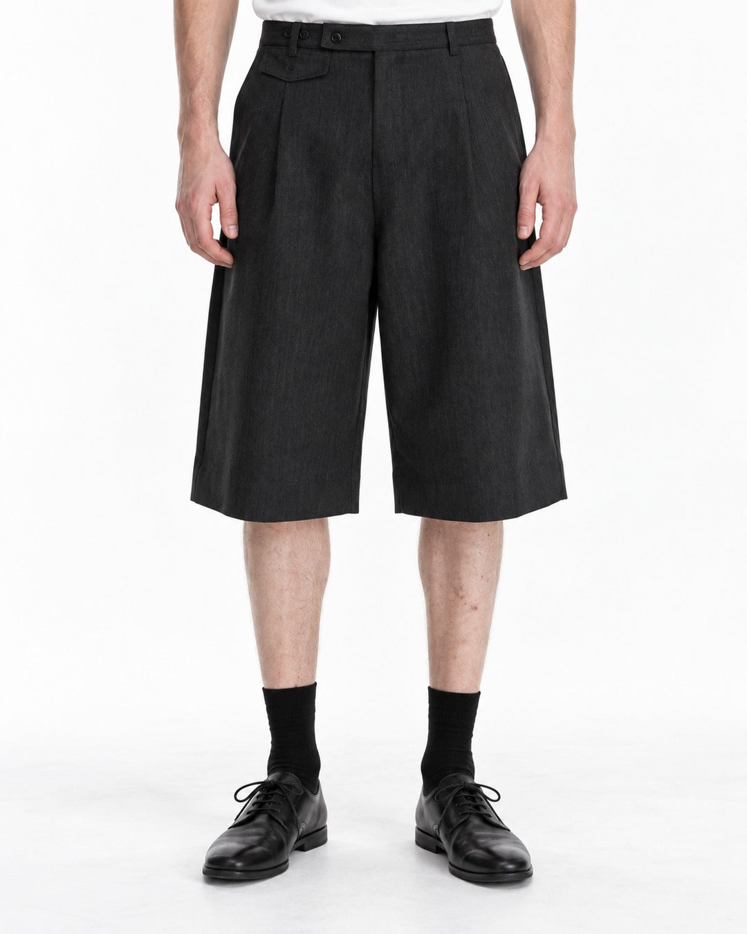 Pleated Dress Shorts with Striped Waistband