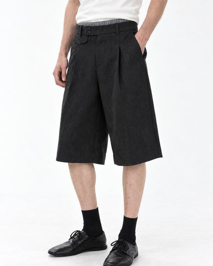 Pleated Dress Shorts with Striped Waistband
