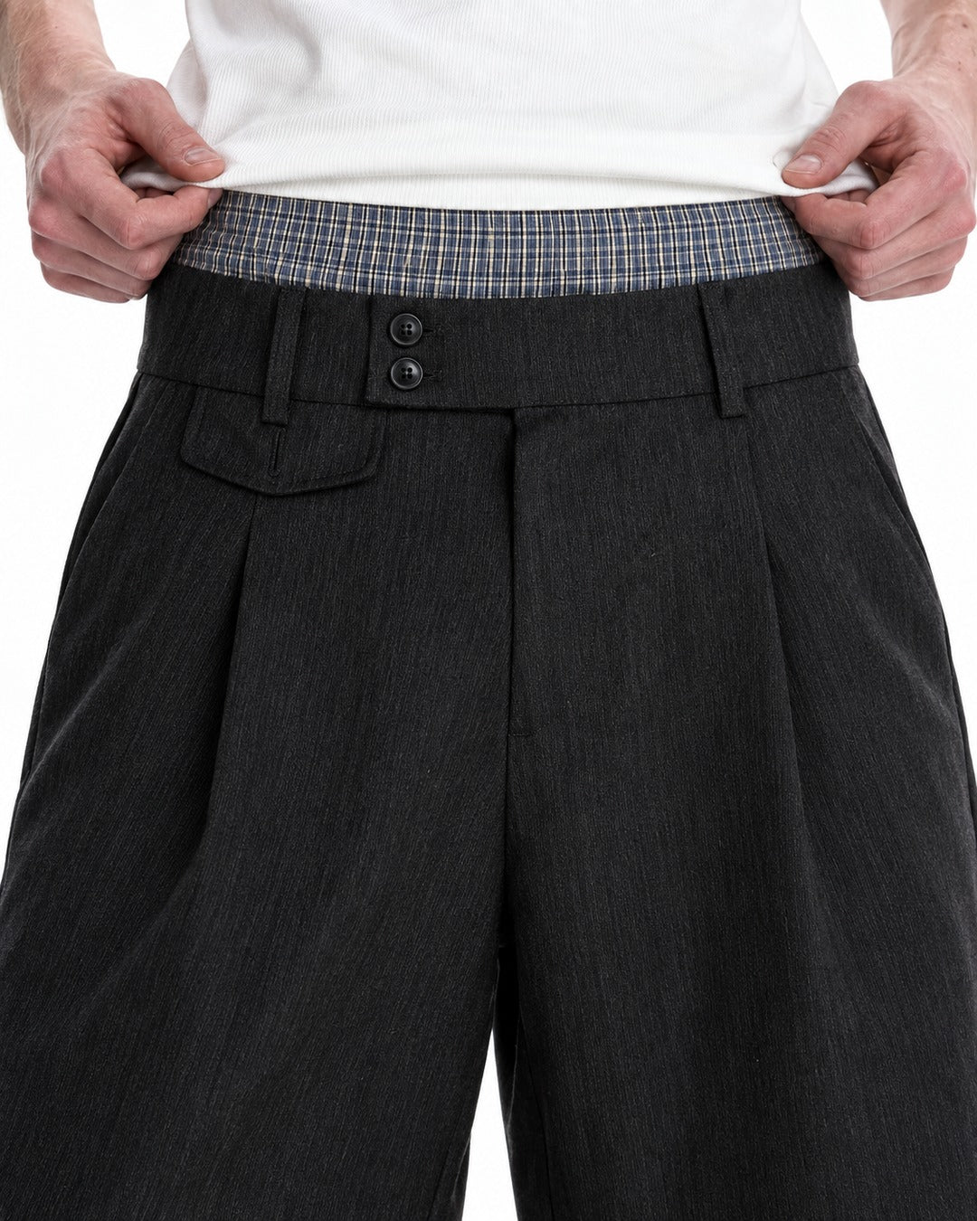 Pleated Dress Shorts with Striped Waistband