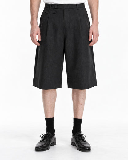 Pleated Dress Shorts with Striped Waistband