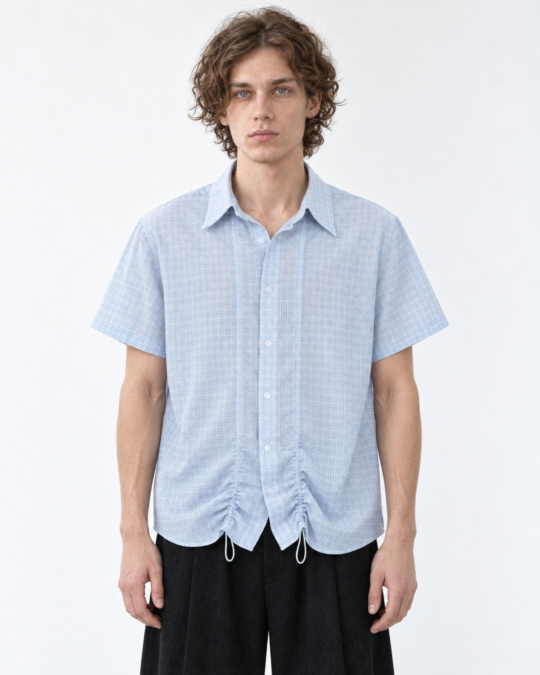 Micro-Check Shirt with Drawstring Hem