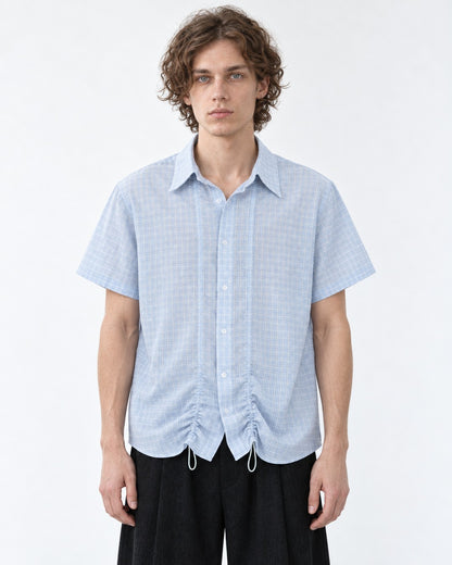 Micro-Check Shirt with Drawstring Hem