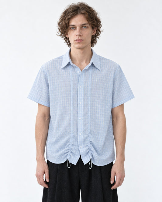 Micro-Check Shirt with Drawstring Hem