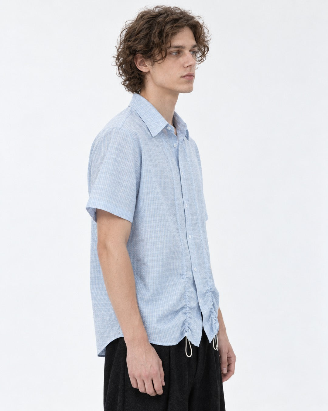 Micro-Check Shirt with Drawstring Hem