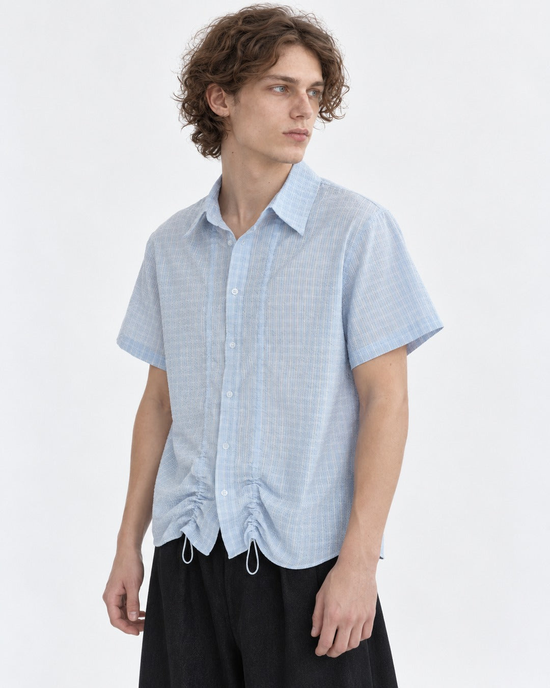 Micro-Check Shirt with Drawstring Hem